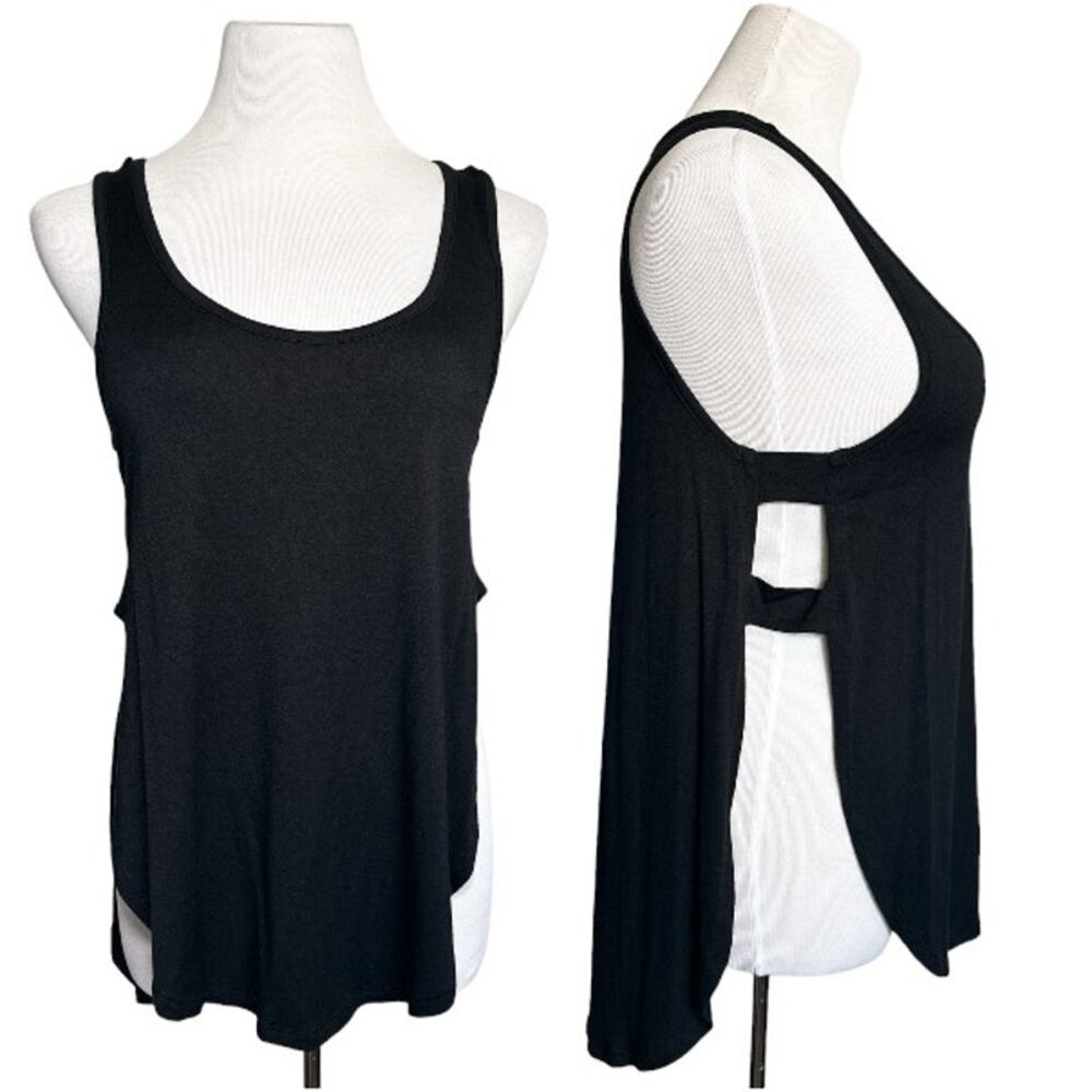 Beyond Yoga Rounded Hem Side Cut Out Scoop Neck Soft Layering Tank Black Small